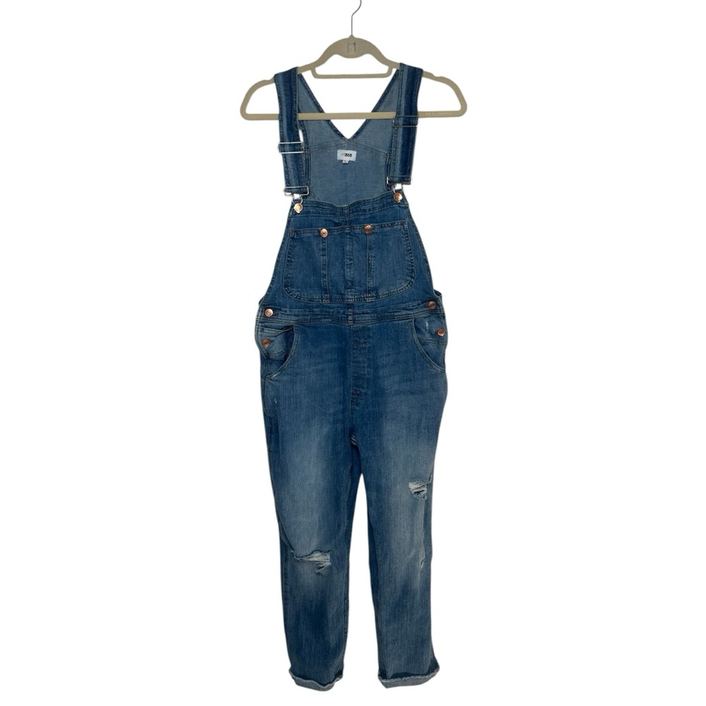 M1858 Women's Denim Distressed Carson Overalls in Blue Size Large